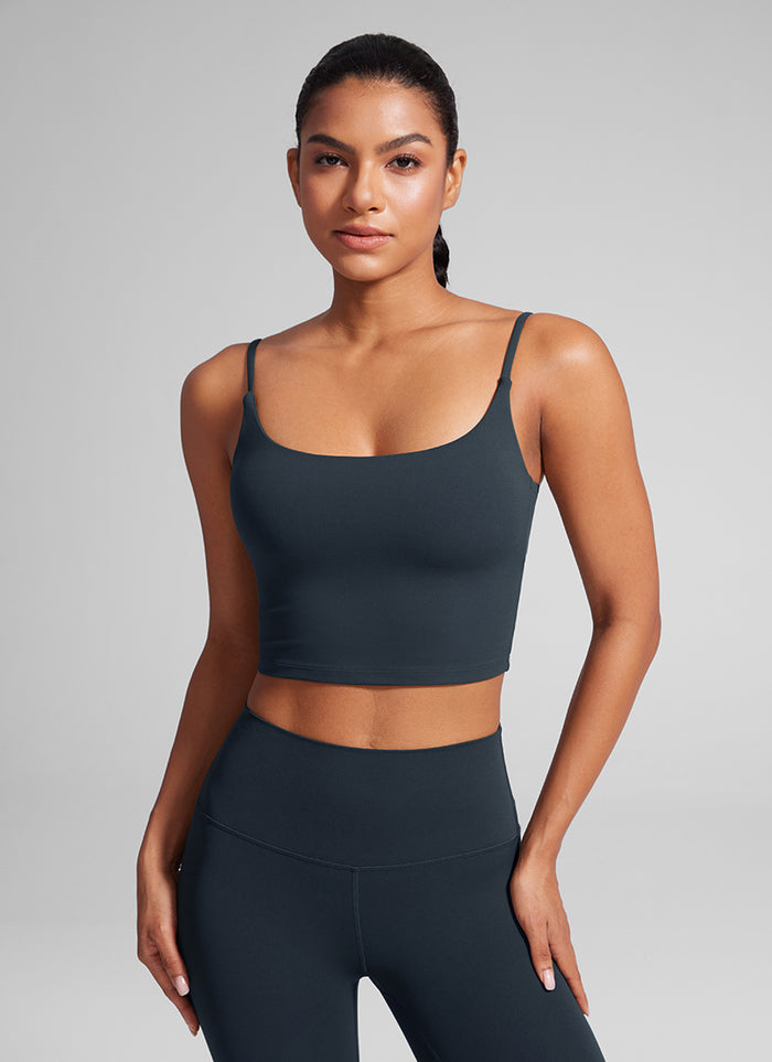 CRZ YOGA Womens Butterlift Scoop Neck U Back Yoga Longline Sports Bra True Navy