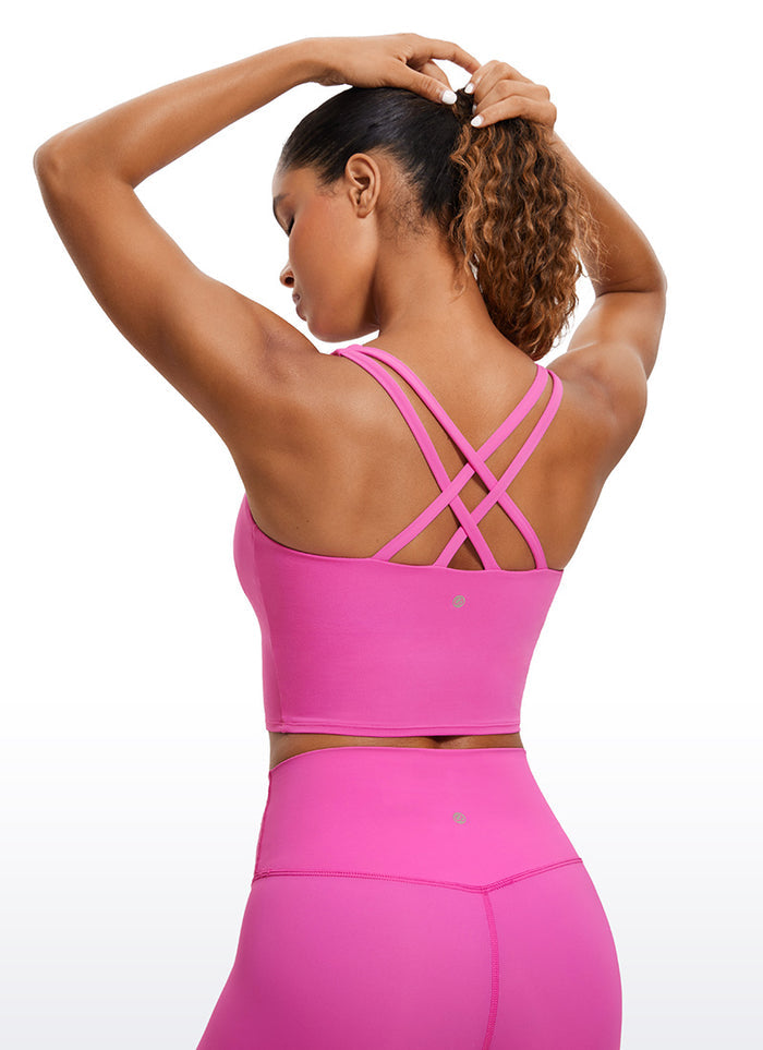 CRZ YOGA Womens Butterluxe Strappy Longline Criss Cross Sports Bra Light Purple