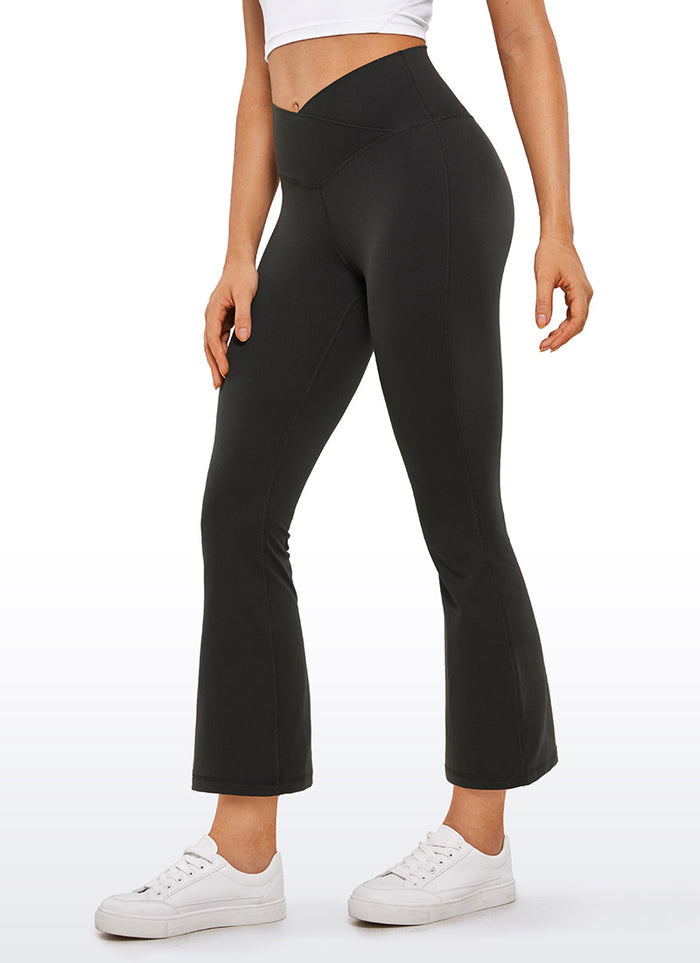 CRZ YOGA Womens Butterluxe Flare Leggings 25.6" - High Waist V Cross Black