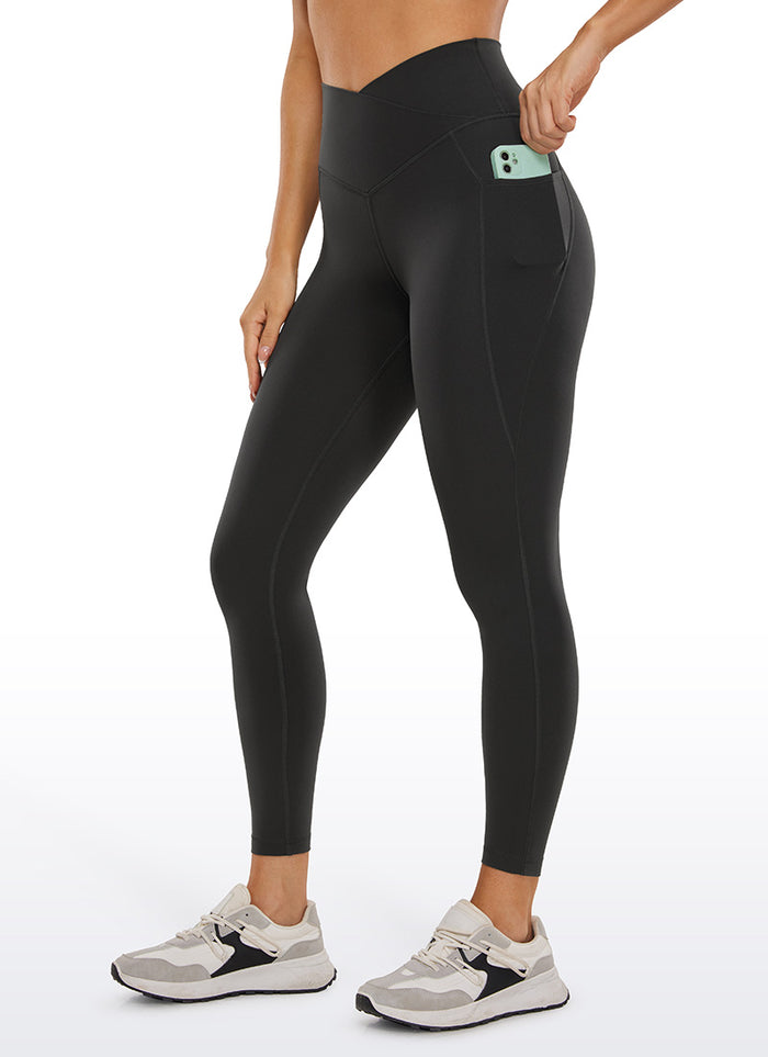 CRZ YOGA Butterluxe Womens Crossover Waist Leggings with Pockets 25" Black