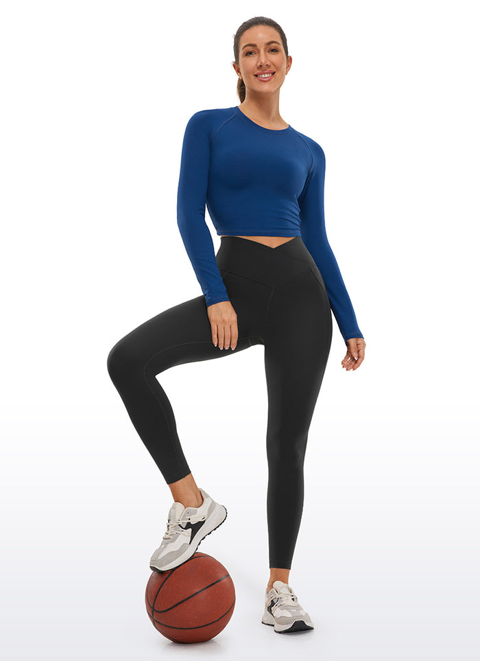 CRZ YOGA Butterluxe Womens Crossover Waist Leggings with Pockets 25" Black