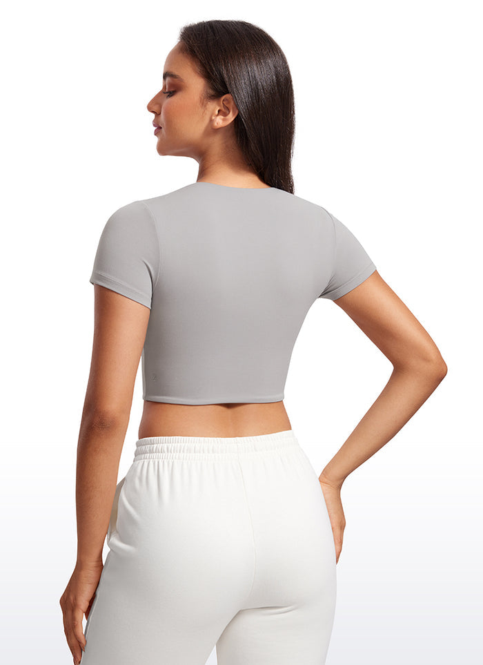 CRZ YOGA Women's Yoga Tight Fit Butterluxe Cropped Short Sleeves Gull Gray