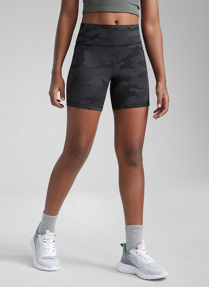 CRZ YOGA Girl's Active Sports Yoga Lounge Butterluxe Yoga Biker Shorts Dark Grey Camouflage 2