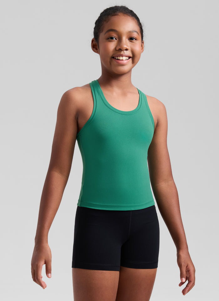 CRZ YOGA Girl's Yoga Tight Fit Butterluxe Crewneck Tank Top Racerback Cascadia Green