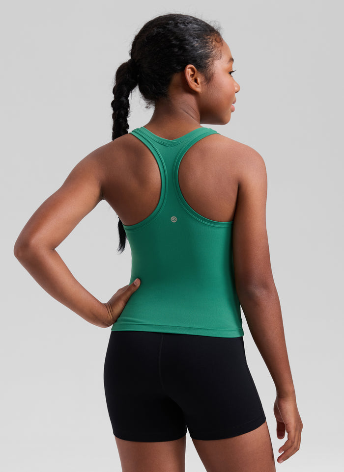 CRZ YOGA Girl's Yoga Tight Fit Butterluxe Crewneck Tank Top Racerback Cascadia Green