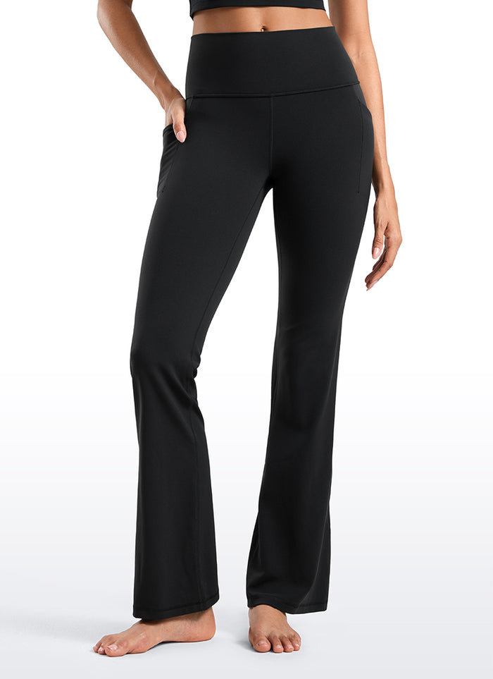 CRZ YOGA Women's Yoga Butterluxe High Waist Flare Wide Leg Side Pockets Leggings 31.5" Black