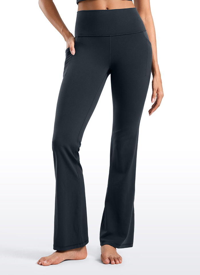 CRZ YOGA Women's Yoga Butterluxe High Waist Flare Wide Leg Side Pockets Leggings 31.5" True Navy