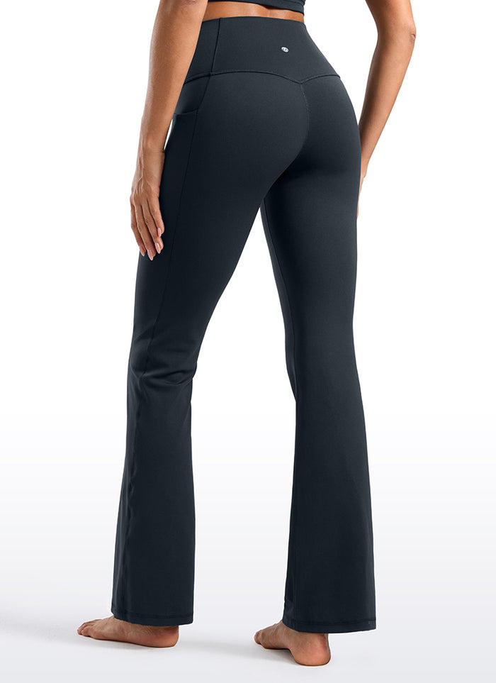 CRZ YOGA Women's Yoga Butterluxe High Waist Flare Wide Leg Side Pockets Leggings 31.5" True Navy