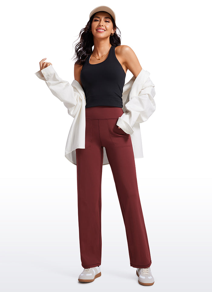 CRZ YOGA Women's Butterluxe High Rise Wide Leg Pants with Pockets 31'' Noctilucence Red