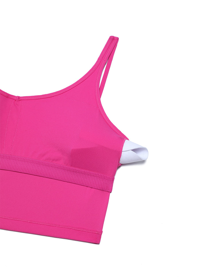 CRZ YOGA Butterluxe-Light Womens V Neck Longline Yoga Padded Sports Bra Hibiscus Purple
