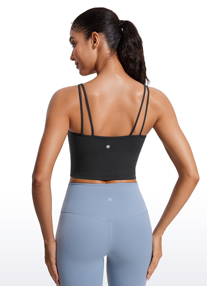 CRZ YOGA Butterluxe-Light Womens V Neck Longline Yoga Padded Sports Bra Black