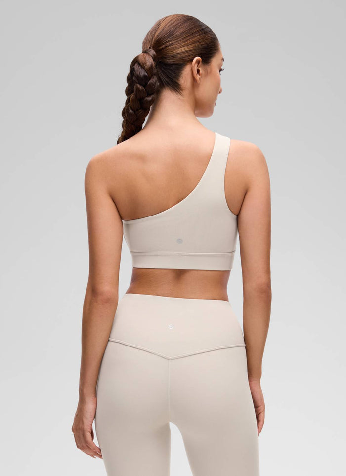 CRZ YOGA Butterluxe Womens One Shoulder Sports Bra Asymmetrical Padded Mojave Tan