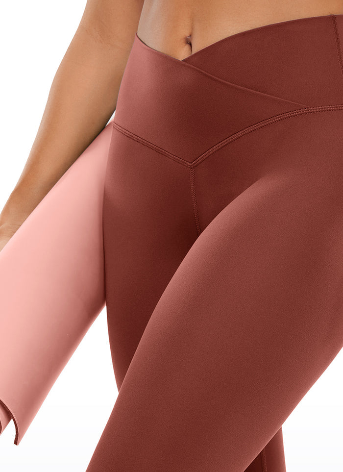CRZ YOGA Women's High Rise Butterluxe V Cross Waist Capris Leggings 23'' Jujube Brown