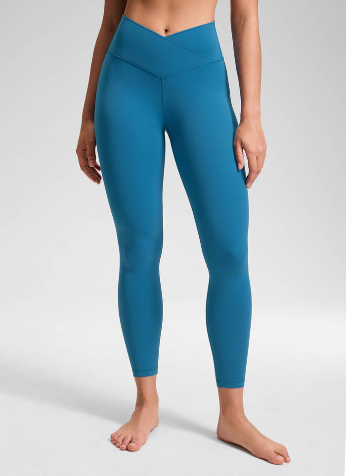 CRZ YOGA Women's High Rise Butterluxe Yoga Leggings 25'' V Cross Waist Super-sonic Blue