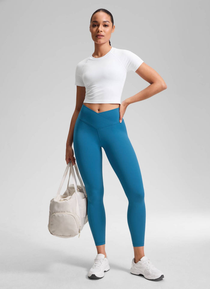 CRZ YOGA Women's High Rise Butterluxe Yoga Leggings 25'' V Cross Waist Super-sonic Blue