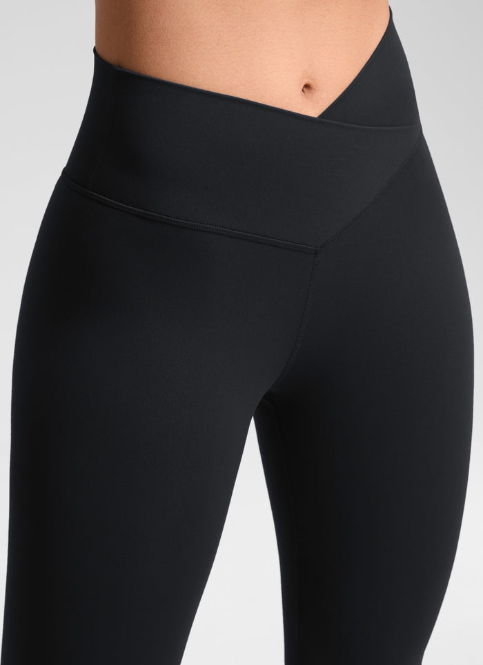 CRZ YOGA Women's High Rise Butterluxe Yoga Leggings 28'' V Cross Waist Black