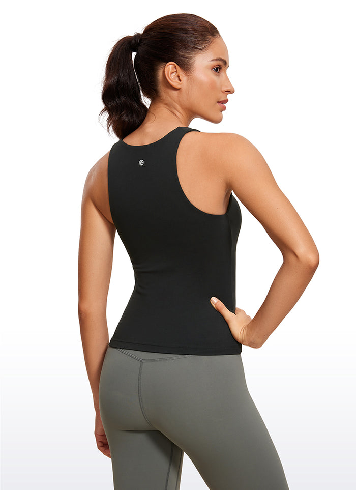 CRZ YOGA Women's Yoga Slim Fit Tops Butterluxe Built-in Bra V Neck Black