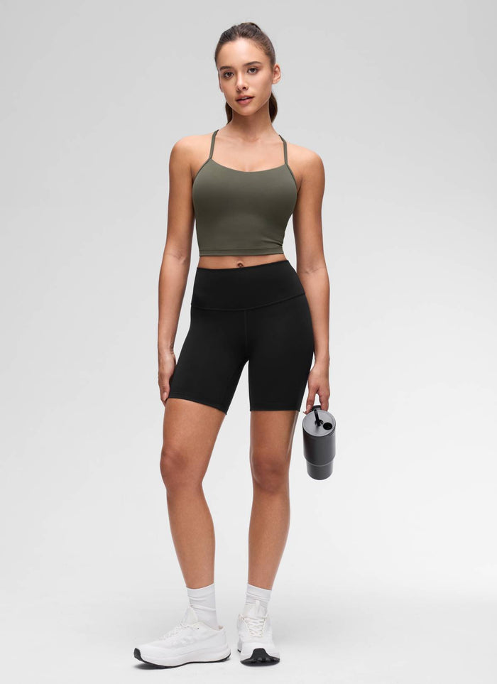 CRZ YOGA Womens Butterluxe Y Back Longline Sports Bras Crop Tank Top Light Army Green