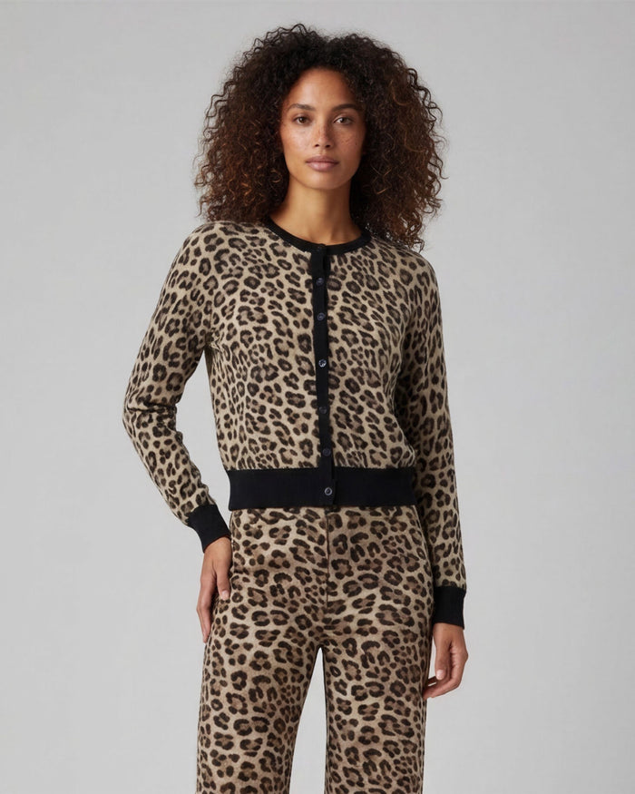 CALI LEOPARD BROWN WOMENS CROPPED CARDIGAN