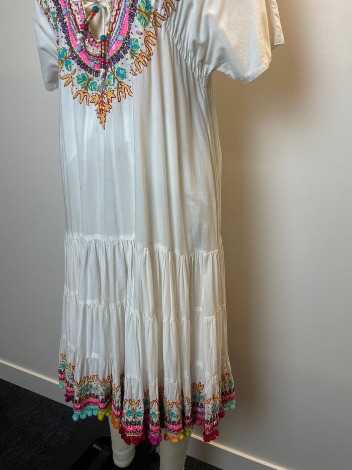Camilla Short Sleeve Embroidered Midi Dress image 1