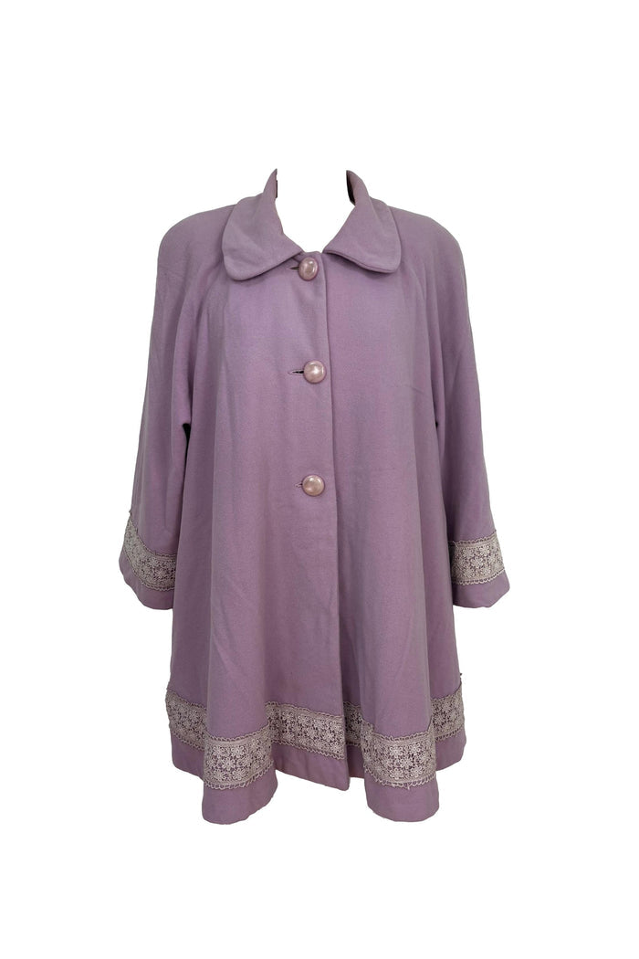 Cashmere And Wool Lavender Lace Trim Coat
