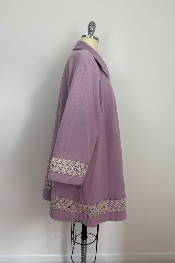 Cashmere And Wool Lavender Lace Trim Coat