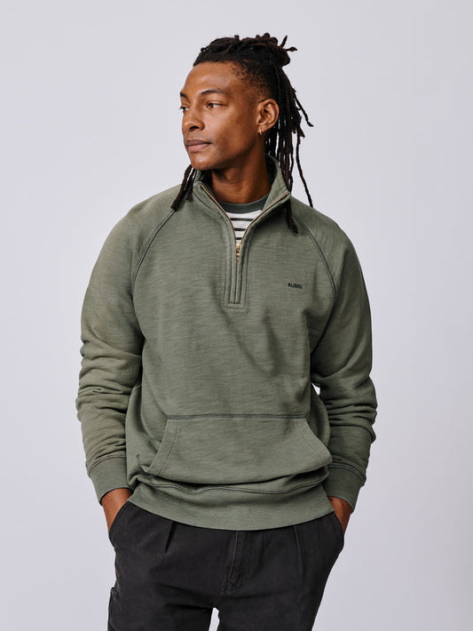 Aubin Washed Khaki Castleton Slub Zip Neck | Sweat Tops