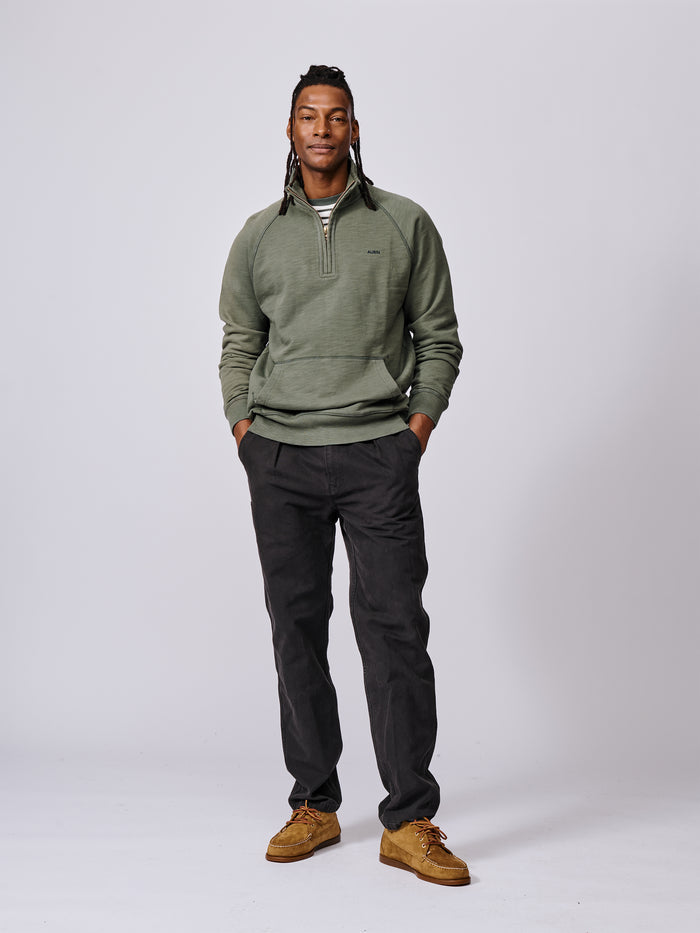 Aubin Washed Khaki Castleton Slub Zip Neck | Sweat Tops