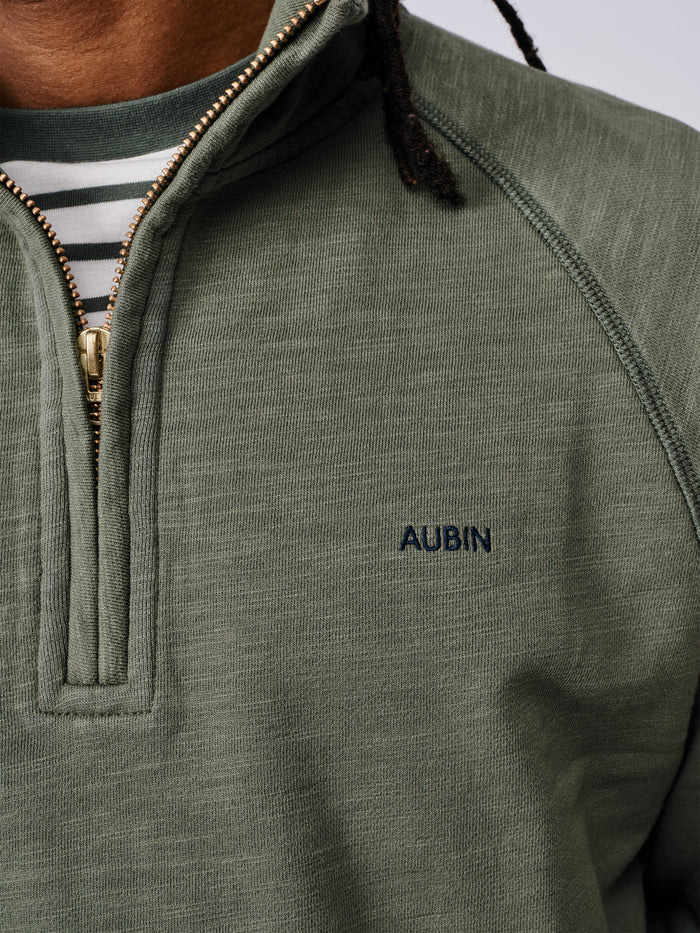 Aubin Washed Khaki Castleton Slub Zip Neck | Sweat Tops