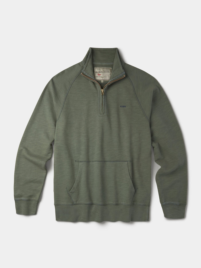 Aubin Washed Khaki Castleton Slub Zip Neck | Sweat Tops