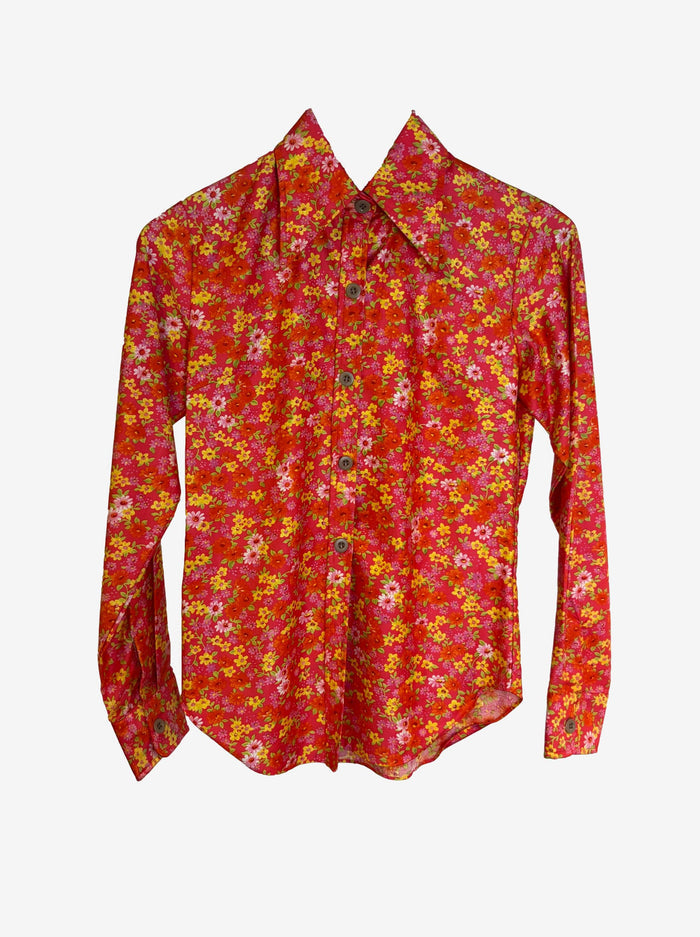 Centex Orange Floral Collared Shirt