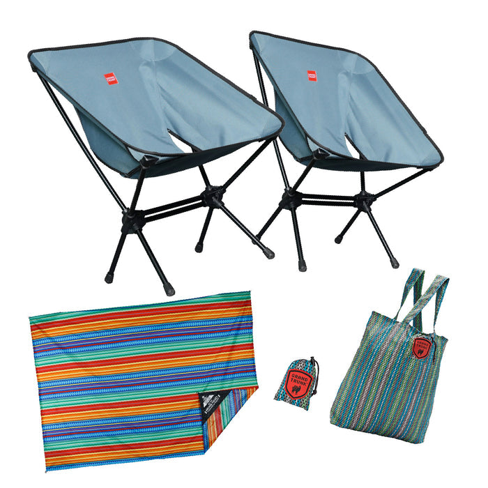 Chill Anywhere Bundle: Caddis HD Chair (x2), Adventure Sheet, Eco-tote Bag