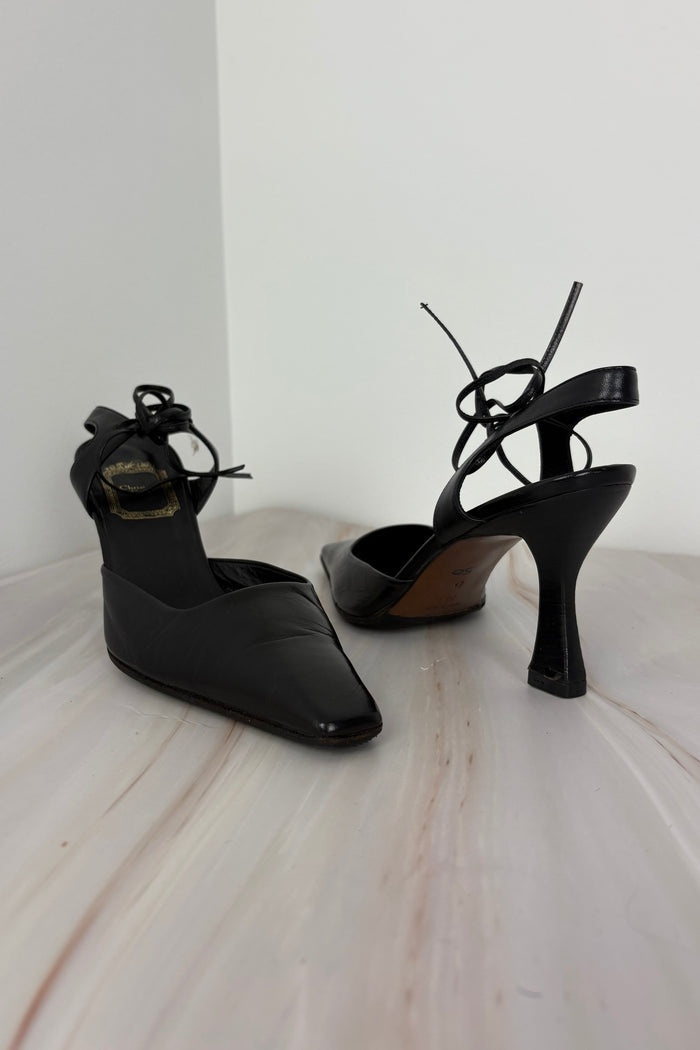 Christian Dior Black Tie-Ankle Pumps Late 1990s early 2000s