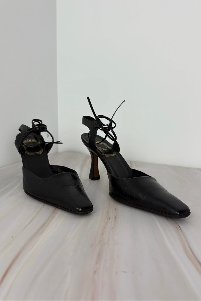 Christian Dior Black Tie-Ankle Pumps Late 1990s early 2000s