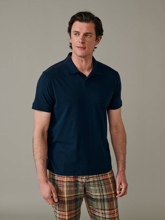 Aubin Navy Churchfield Open Collar Polo | Polo Shirts