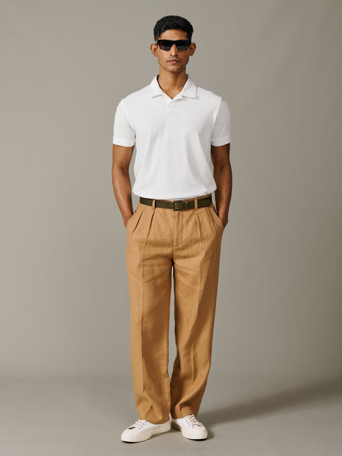 Aubin Vintage White Churchfield Open Collar Polo | Polo Shirts