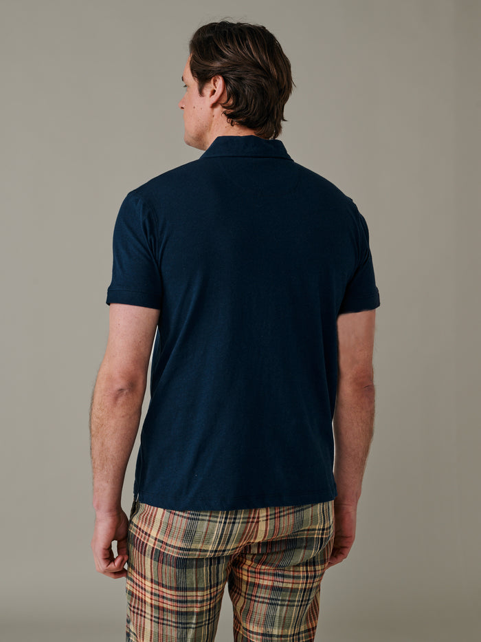 Aubin Navy Churchfield Open Collar Polo | Polo Shirts