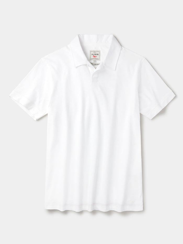 Aubin Vintage White Churchfield Open Collar Polo | Polo Shirts