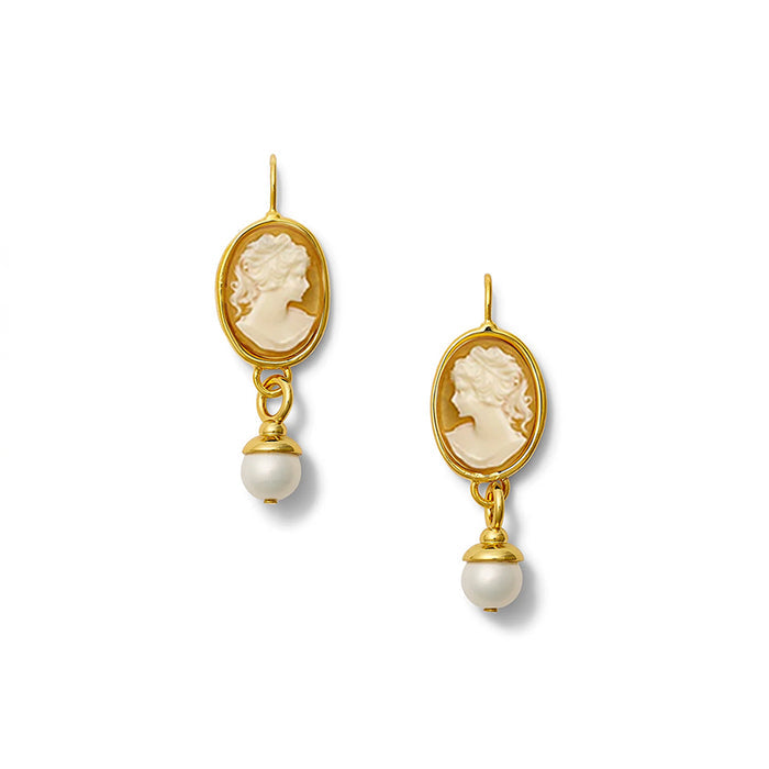 Classic Cameo Pearl Dangle Drop Earrings