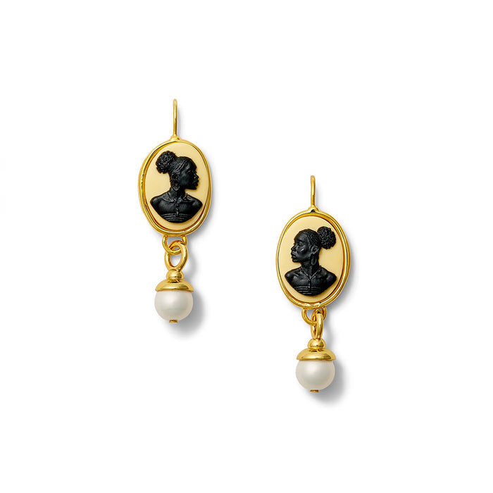 Classic Cameo Pearl Dangle Drop Earrings