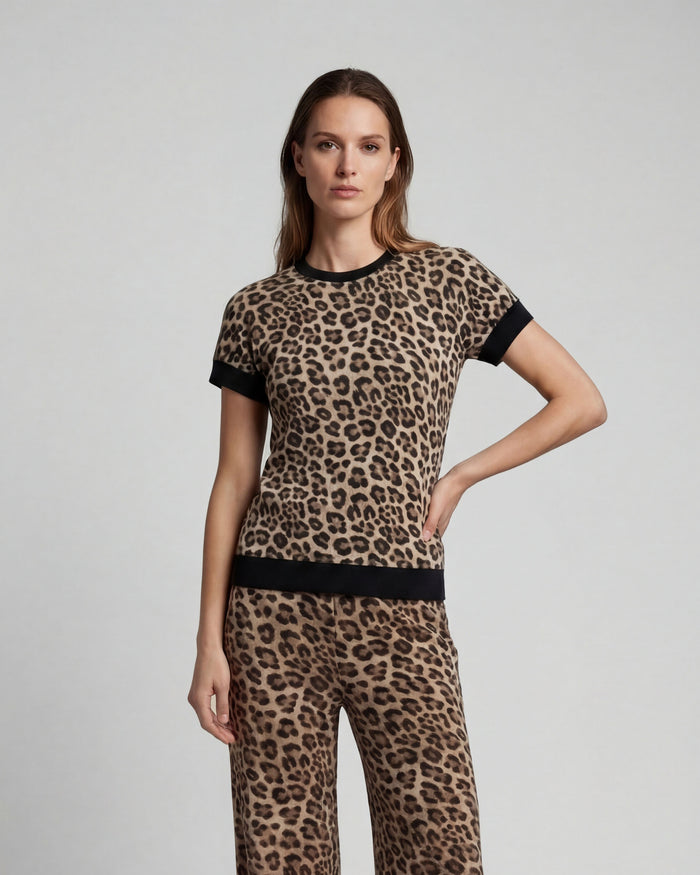 CLAUDETTE LEOPARD BROWN WOMENS KNIT SWEATER