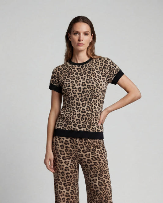 CLAUDETTE LEOPARD BROWN WOMENS KNIT SWEATER
