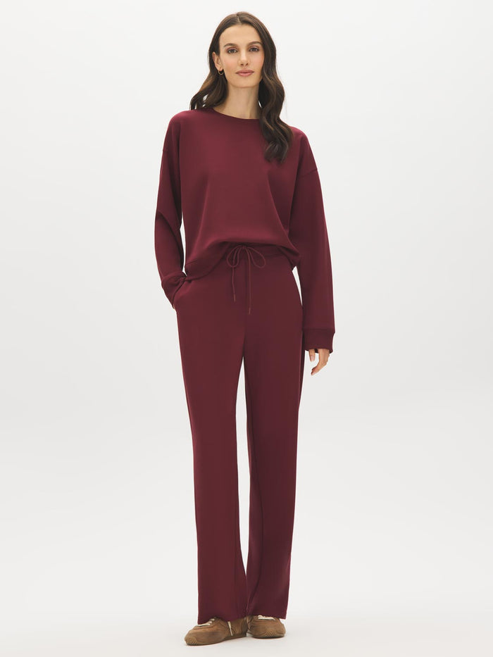 Wine Cloud Fleece Top with Drop Shoulder Sleeves - Suzy Shier