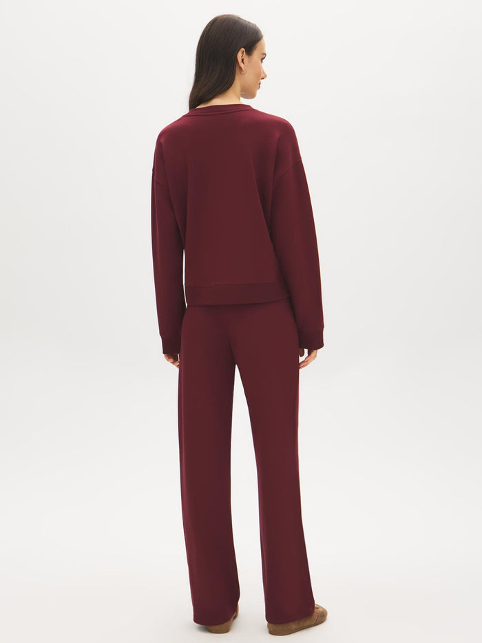 Wine Cloud Fleece Top with Drop Shoulder Sleeves - Suzy Shier