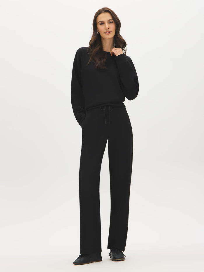 Black Cloud Fleece Top with Drop Shoulder Sleeves - Suzy Shier