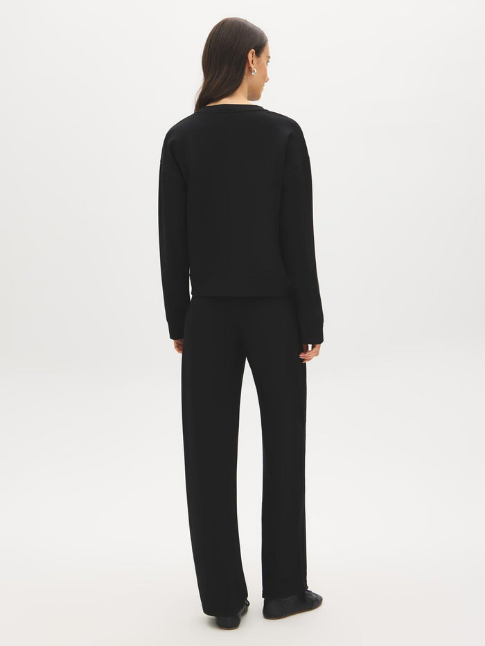 Black Cloud Fleece Top with Drop Shoulder Sleeves - Suzy Shier