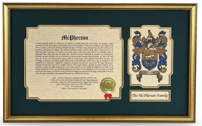 Coat of Arms & Family History Print — Landscape (12" x 20")