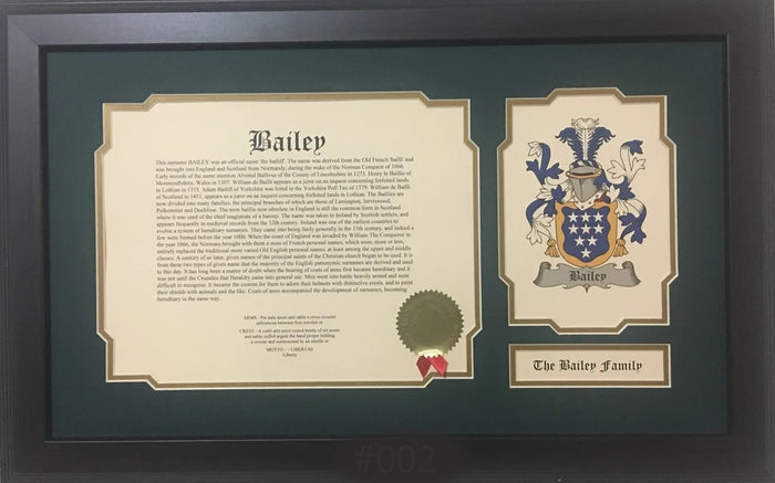 Coat of Arms & Family History Print — Landscape (12" x 20")