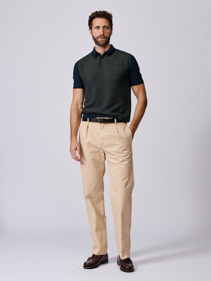 Aubin Navy/Green Coleridge Textured Front Polo | Knitted Polo