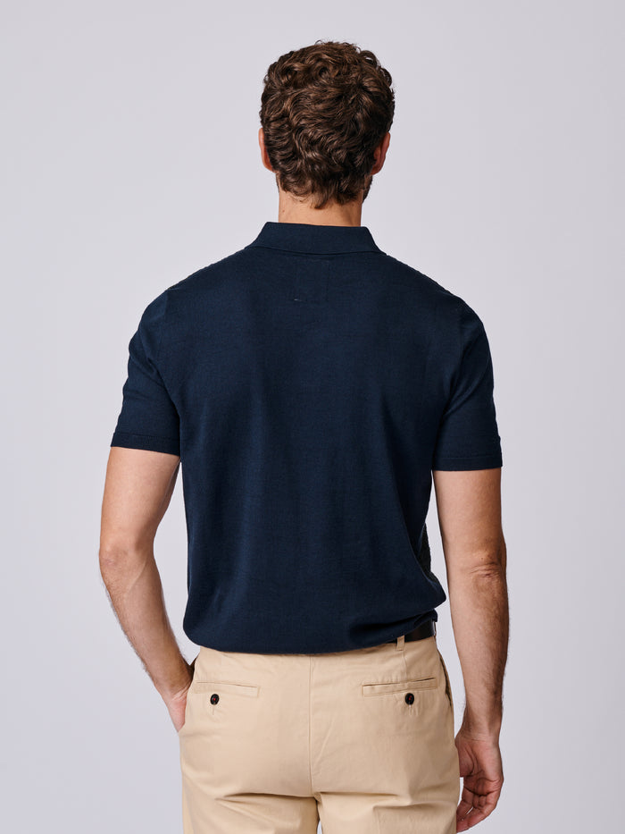 Aubin Navy/Green Coleridge Textured Front Polo | Knitted Polo